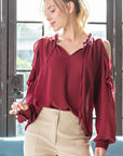 Open Shoulder Long Sleeve Blouse