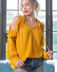 Open Shoulder Long Sleeve Blouse