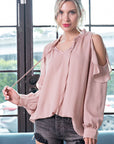 Open Shoulder Long Sleeve Blouse
