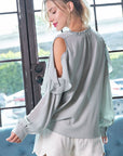 Open Shoulder Long Sleeve Blouse