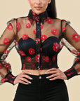 Floral Long Sleeve Sheer Top