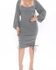 Knit Ribbed Long Sleeve Ruched Dress