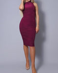 Sleeveless Mock Neck Ruched Dress