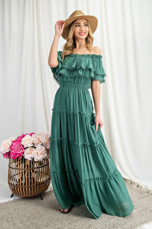 cold shoulder ruffle maxi dress Matilde White Ruffle Detail Maxi Dress