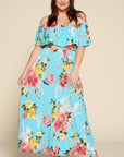 Plus Size Floral Maxi Dress with Belt