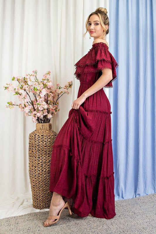 off shoulder ruffle maxi dress Endless Rose
