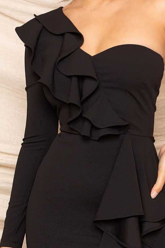 One Shoulder Ruffle Maxi Dress