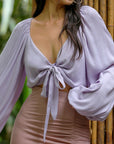 Long Sleeve Blouse with Tie Front