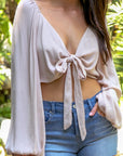 Long Sleeve Blouse with Tie Front