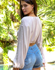 Long Sleeve Blouse with Tie Front