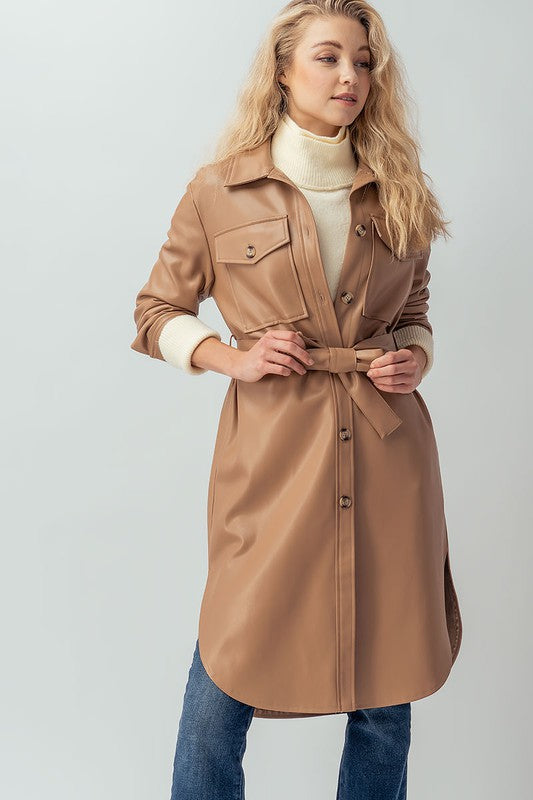 FAUX LEATHER BUTTON SHIRT DRESS Dominique Nicole Boutique FAUX LEATHER BUTTON SHIRT DRESS Dominique Nicole Boutique