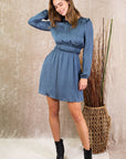 Smocked Waist Long Sleeve Mini Dress