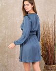 Smocked Waist Long Sleeve Mini Dress