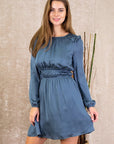 Smocked Waist Long Sleeve Mini Dress