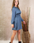 Smocked Waist Long Sleeve Mini Dress