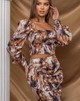 Printed Long Sleeve Top and Skirt Set