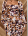 Printed Long Sleeve Top and Skirt Set