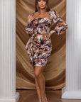 Printed Long Sleeve Top and Skirt Set
