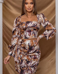 Printed Long Sleeve Top and Skirt Set