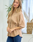 Dolman Sleeve Button Down Blouse