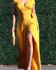 Short Sleeve Wrap Maxi Dress