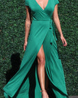 Short Sleeve Wrap Maxi Dress