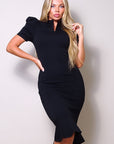 Puff Sleeve V-Neck Midi Dress