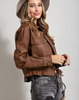 Cropped Faux Leather Jacket