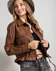 Cropped Faux Leather Jacket
