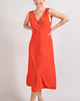 V-Neck Button Down Midi Dress