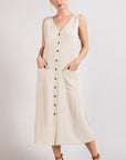 V-Neck Button Down Midi Dress