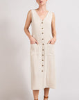 V-Neck Button Down Midi Dress