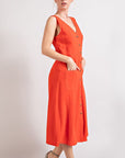 V-Neck Button Down Midi Dress