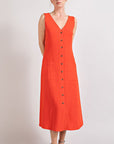V-Neck Button Down Midi Dress