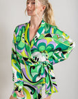 Printed Wrap Long Sleeve Romper