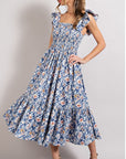Ruffle Sleeve Floral Midi Dress