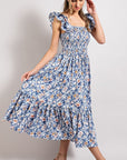 Ruffle Sleeve Floral Midi Dress