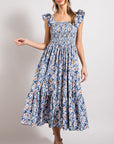 Ruffle Sleeve Floral Midi Dress