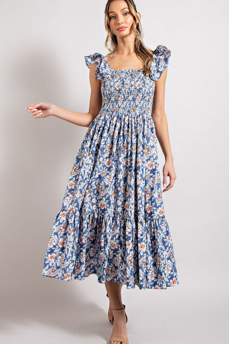 dominique floral long sleeve midi dress Ruffle Sleeve Floral Midi Dress – Dominique Nicole Boutique