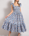 Ruffle Sleeve Floral Midi Dress