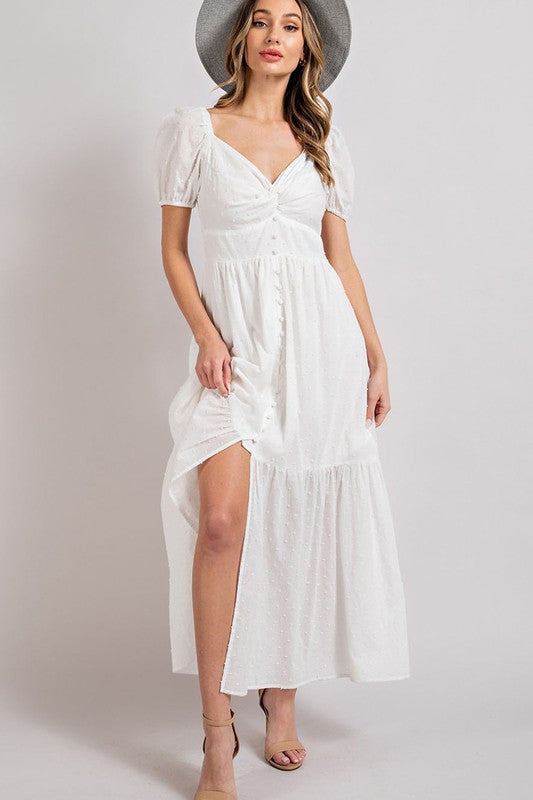 Puff Short Sleeve Maxi Dress M / Off White Puff Short Sleeve Maxi Dress M / Off White