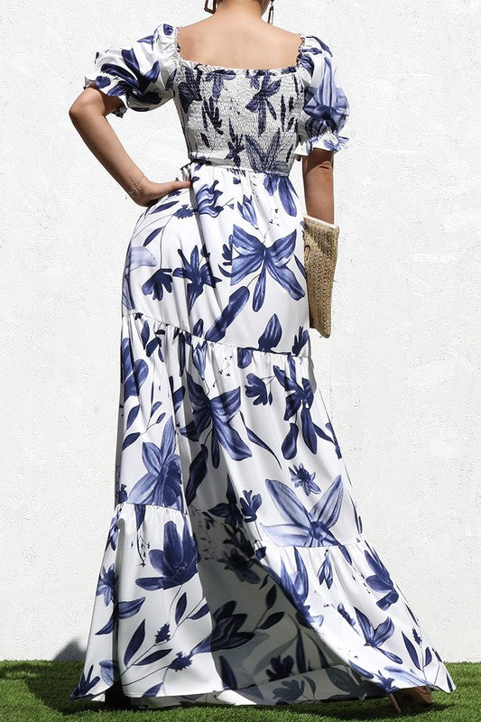 smocked floral maxi dress Smocked Woven Floral Maxi Dress S / Off White