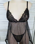 Lace and Dot Mesh Babydoll Set