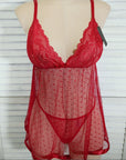 Lace and Dot Mesh Babydoll Set