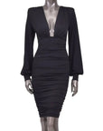 Deep Plunge Long Sleeve Midi Dress