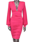 Deep Plunge Long Sleeve Midi Dress