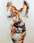 Front Tie Puff Sleeve Top and Skirt Set