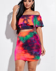 Tie Dye Ruffled Top and Skirt Set
