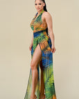 Tropical Print Halter Maxi Dress