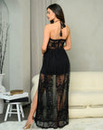 Halter Lace Overlay Maxi Dress